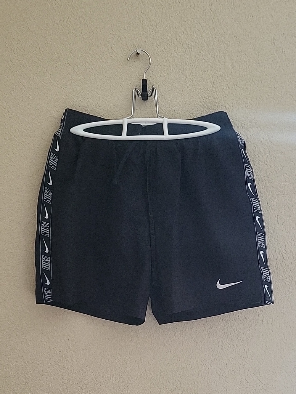 Nike Black Shorts with White Swoosh and Logo Tape